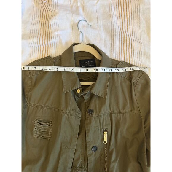 Love Tree Olive Field Jacket Drawstring Waist, Button Front, Cargo Pockets - Picture 9 of 15